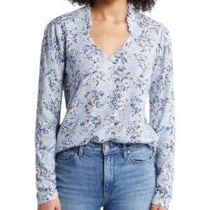 NWT NIC+ZOE Blue Reef Floral Long Sleeve Knit Sweater Top Size Large Feminine